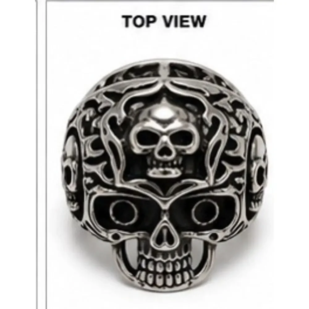 316L Stainless Steel silver gothic biker skull ring men’s size 11